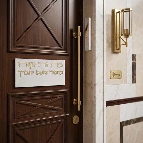 סט מזוזה + שלט כניסה מפולימר - גוון בטון זהב
